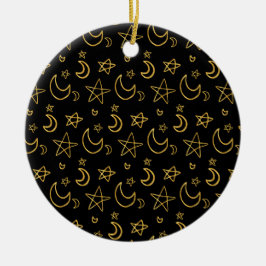 Moons and Stars Gold Pattern Keramisch Ornament