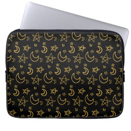 Moons and Stars Gold Pattern Laptop Sleeve