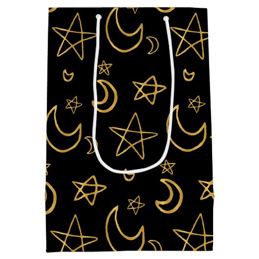 Moons and Stars Gold Pattern Medium Cadeauzakje (Achterkant)