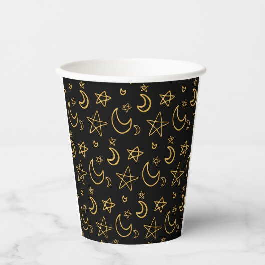 Moons and Stars Gold Pattern Papieren Bekers (Voorkant)