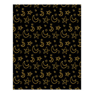 Moons and Stars Gold Pattern Perfect Poster