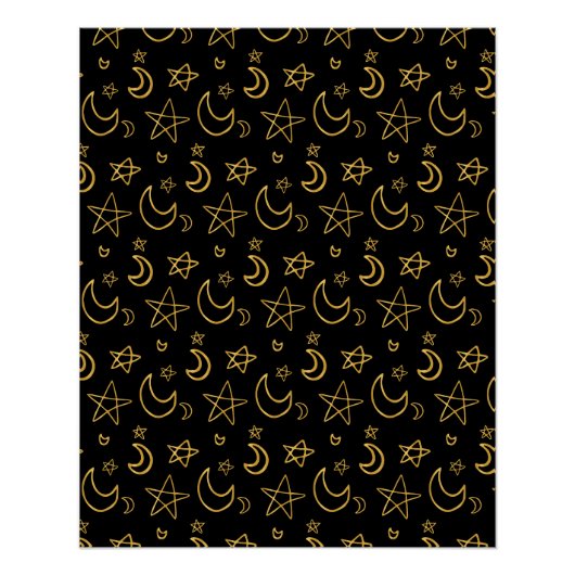 Moons and Stars Gold Pattern Perfect Poster (Voorkant)