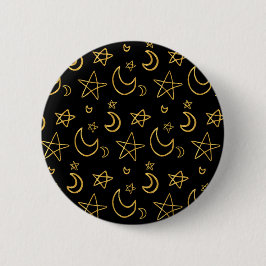 Moons and Stars Gold Pattern Ronde Button 5,7 Cm