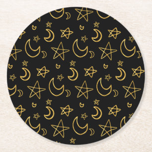 Moons and Stars Gold Pattern Ronde Kartonnen Onderzetter