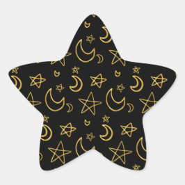Moons and Stars Gold Pattern Ster Sticker