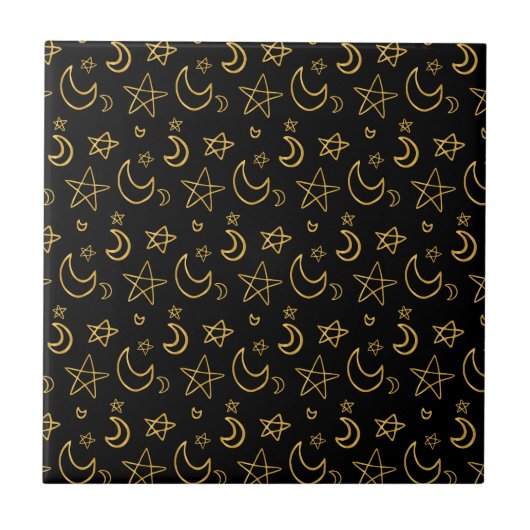 Moons and Stars Gold Pattern Tegeltje (Voorkant)