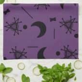 Moons en sterren Atomic Era Abstract Eggplant Paar Theedoek (Gevouwen)