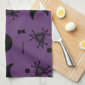 Moons en sterren Atomic Era Abstract Eggplant Paar Theedoek (Quarter Fold)