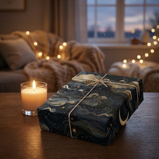 Moon's Journey: hemelse 3D-nachtelijke hemelontwer Cadeaupapier