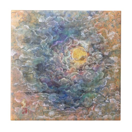 Moon's Journey Through Ethereal Clouds Tegeltje (Voorkant)