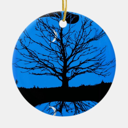Moonscape in Cobalt Blue en Black Keramisch Ornament (Voorkant)