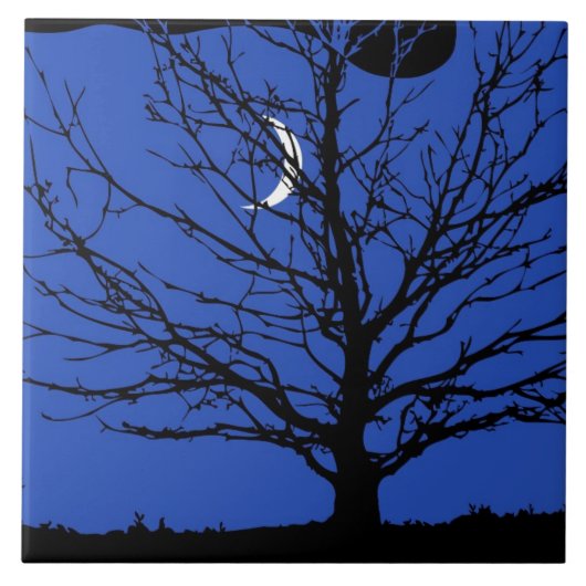 Moonscape in Cobalt Blue en Black Tegeltje (Voorkant)