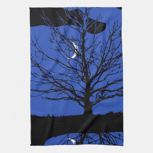 Moonscape in Cobalt Blue en Black Theedoek (Verticaal)