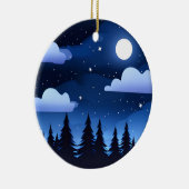 Moonscape met sterren & dennenbomen keramisch ornament (Rechts)