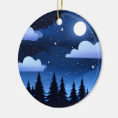 Moonscape met sterren & dennenbomen keramisch ornament (Links)