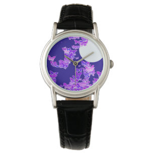 Moonscape met vlinders - lila, donkerblauw horloge