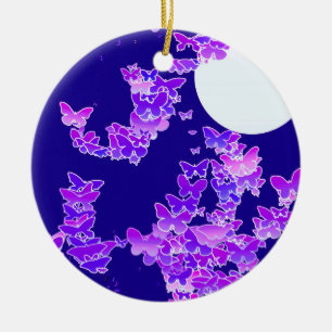 Moonscape met vlinders - lila, donkerblauw keramisch ornament