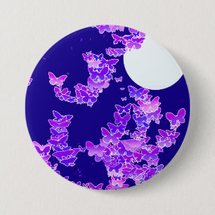 Moonscape met vlinders - lila, donkerblauw ronde button 7,6 cm