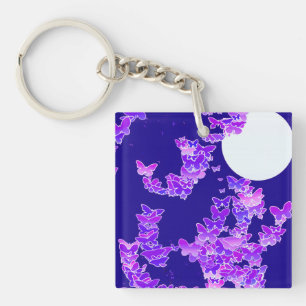 Moonscape met vlinders - lila, donkerblauw sleutelhanger
