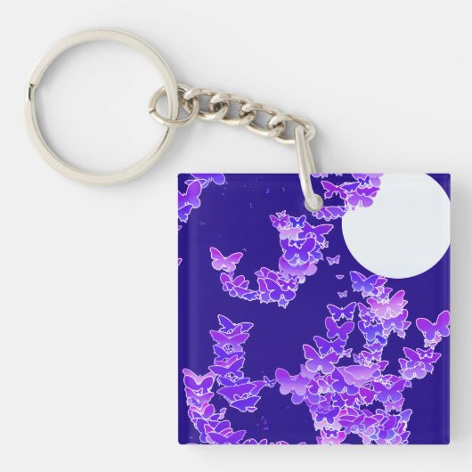 Moonscape met vlinders - lila, donkerblauw sleutelhanger (Voorkant)