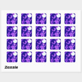 Moonscape met vlinders - lila, donkerblauw vierkante sticker (Vel)