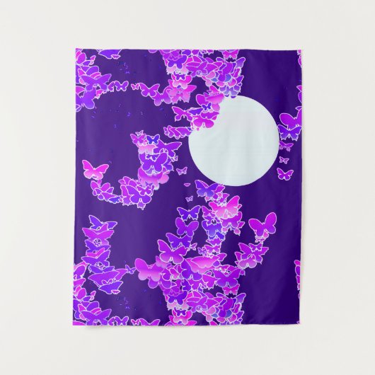 Moonscape Wish Butterflies, Violet en Deep Paars Wandkleed (Voorkant)