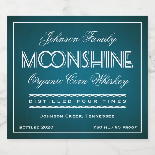 Moonshine Blauwgroen en wit Likeurfles Etiket (Enkel label)