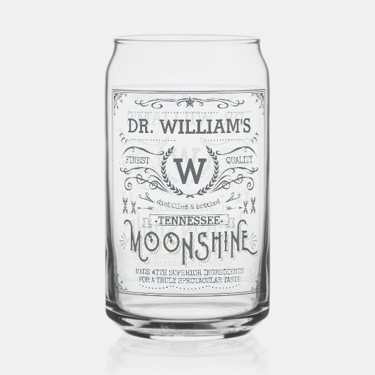 Moonshine Custom Naam en Monogram  Look Blikvorm Glas (Voorkant)