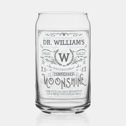 Moonshine Custom Naam en Monogram  Look Blikvorm Glas (Achterkant)