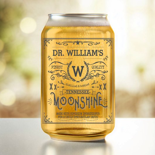 Moonshine Custom Naam en Monogram  Look Blikvorm Glas