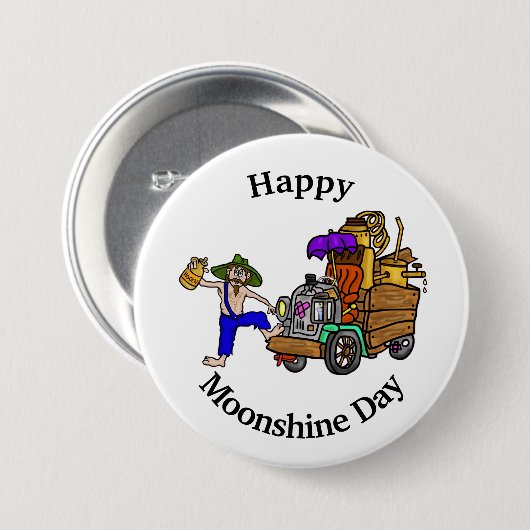 Moonshine Day Button met Hillbilly Truck en Man (Voorkant /achterkant)