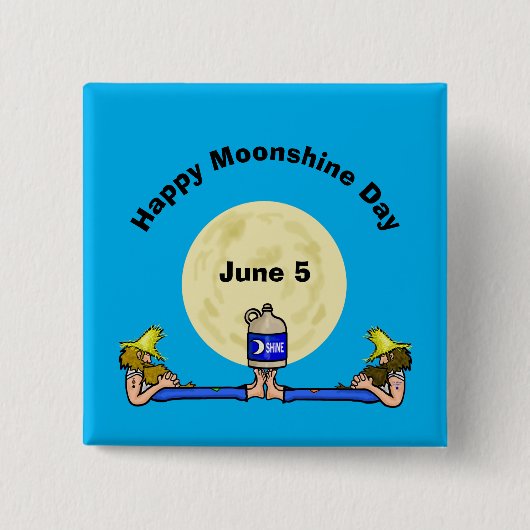 Moonshine Day Square Button met 2 Hillbillies (Voorkant)