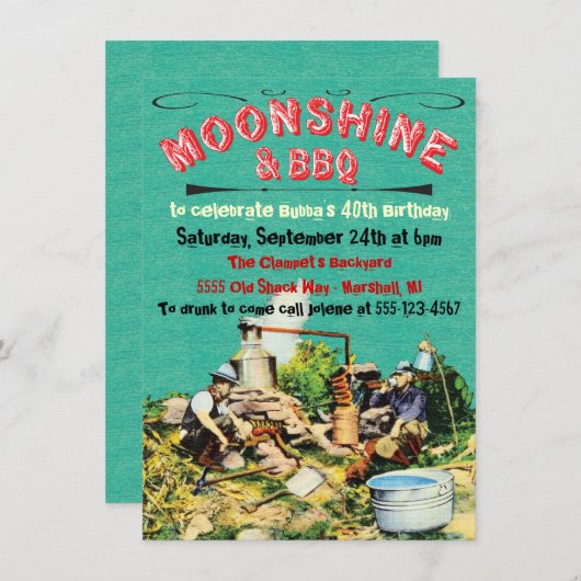 Moonshine en BBQ Party uitnodigingen (Voorkant / Achterkant)