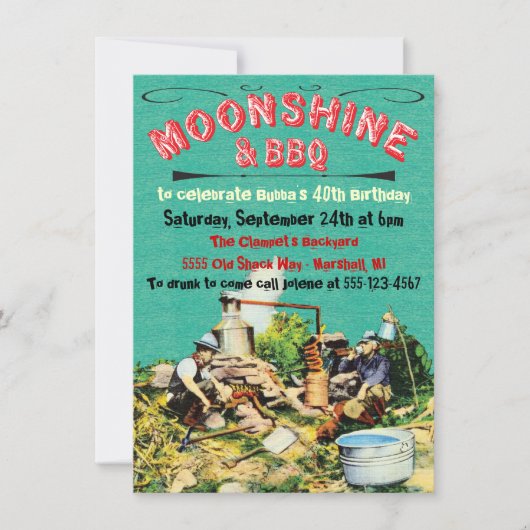 Moonshine en BBQ Party uitnodigingen (Voorkant)
