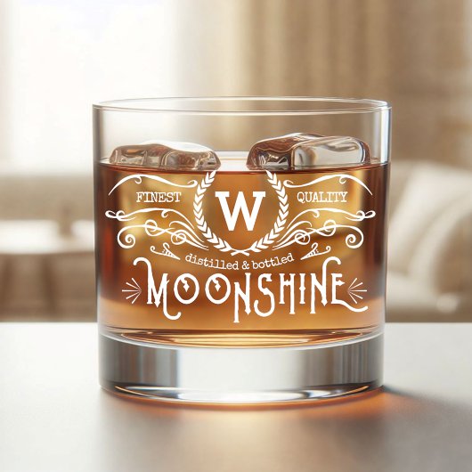 Moonshine gepersonaliseerde Monogram look wit Whisky Glas