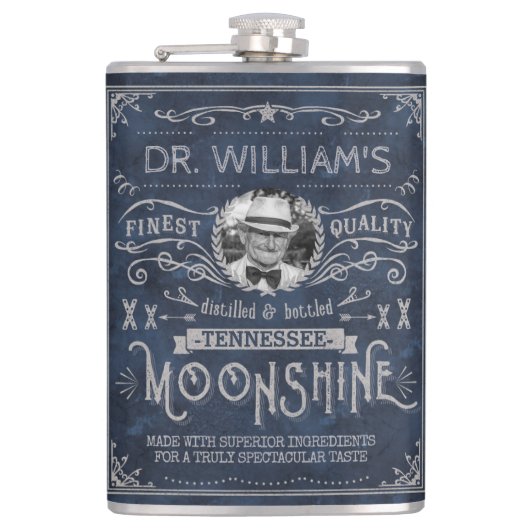 Moonshine  Hillbilly Medicine Custom Blue Heupfles (Voorkant)