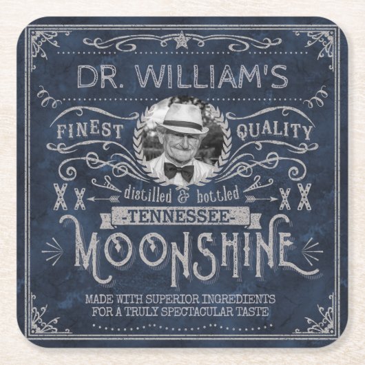 Moonshine  Hillbilly Medicine Custom Blue Kartonnen Onderzetters (Voorkant)