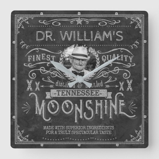 Moonshine  Hillbilly Medicine Custom Grey Vierkante Klok (Voorkant)