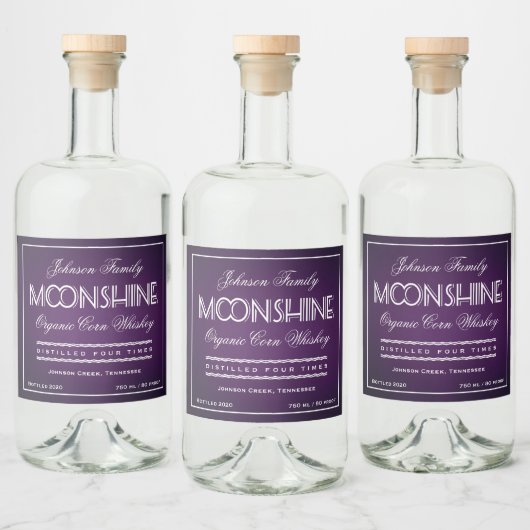 Moonshine Paarse en wit Likeurfles Etiket (Flessen)