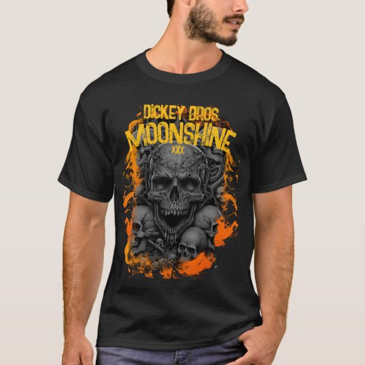 Moonshine Skulls Flames Scary Grey Kleur naam T-shirt (Voorkant)