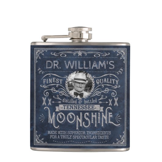 Moonshine Vintage Hillbilly Geneeskunde Aangepaste Heupfles (Voorkant)