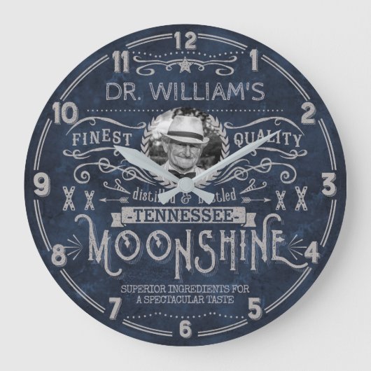 Moonshine Vintage Hillbilly Medicine Custom Blue Grote Klok (Voorkant)