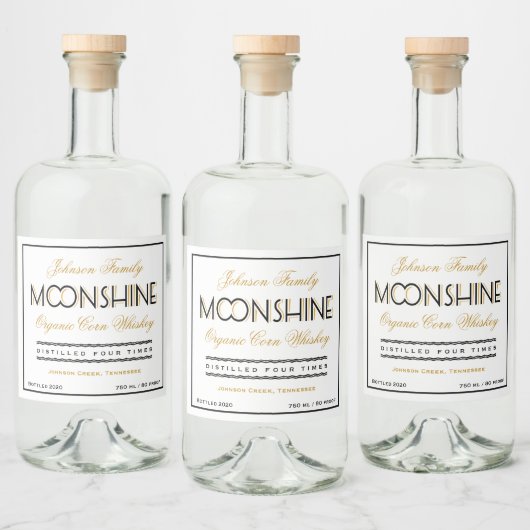 Moonshine Whiskey Zwart en Gouden Likeurfles Etiket (Flessen)