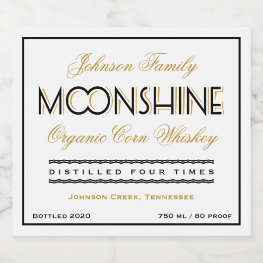 Moonshine Whiskey Zwart en Gouden Likeurfles Etiket (Enkel label)