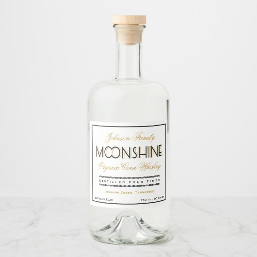 Moonshine Whiskey Zwart en Gouden Likeurfles Etiket (Voorkant)