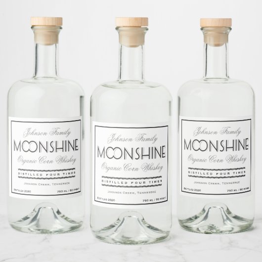 Moonshine Whiskey Zwart en Grijs Likeurfles Etiket (Flessen)