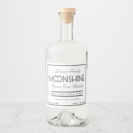 Moonshine Whiskey Zwart en Grijs Likeurfles Etiket (Voorkant)