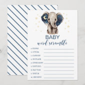 Moonsterren elephant baby shower word scramble advieskaart (Voorkant / Achterkant)