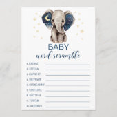 Moonsterren elephant baby shower word scramble advieskaart (Voorkant)