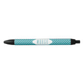 Moonstone blue/blauwgroen & white polka stips aang zwarte inkt pen (Voorkant)